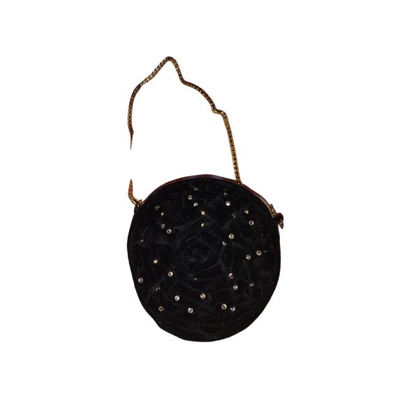 Betsey Johnson Black Velvet Rosette Mini crossbody bag - Picture 2 of 5